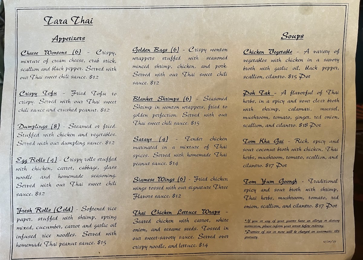 Menu Tara Thai Cuisine-1